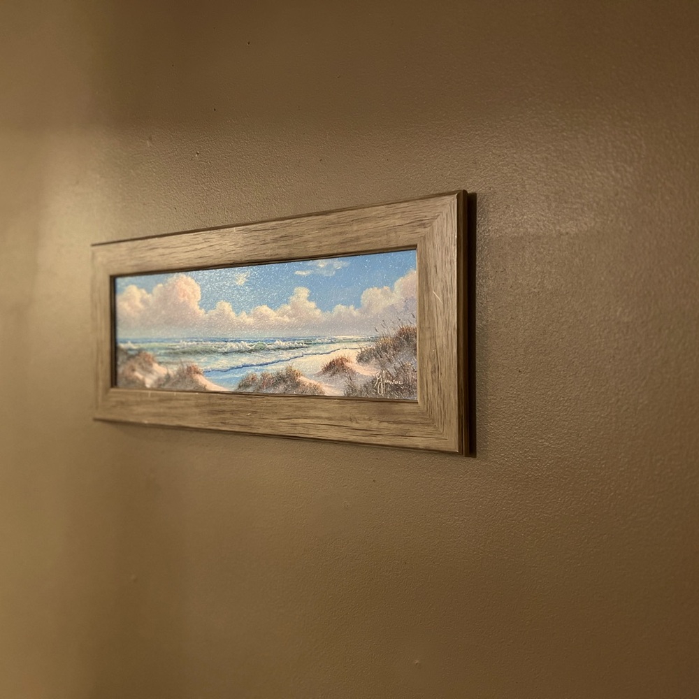 Kirklands Coastal Seascape Picture Frame in Weathered Wood and Blue